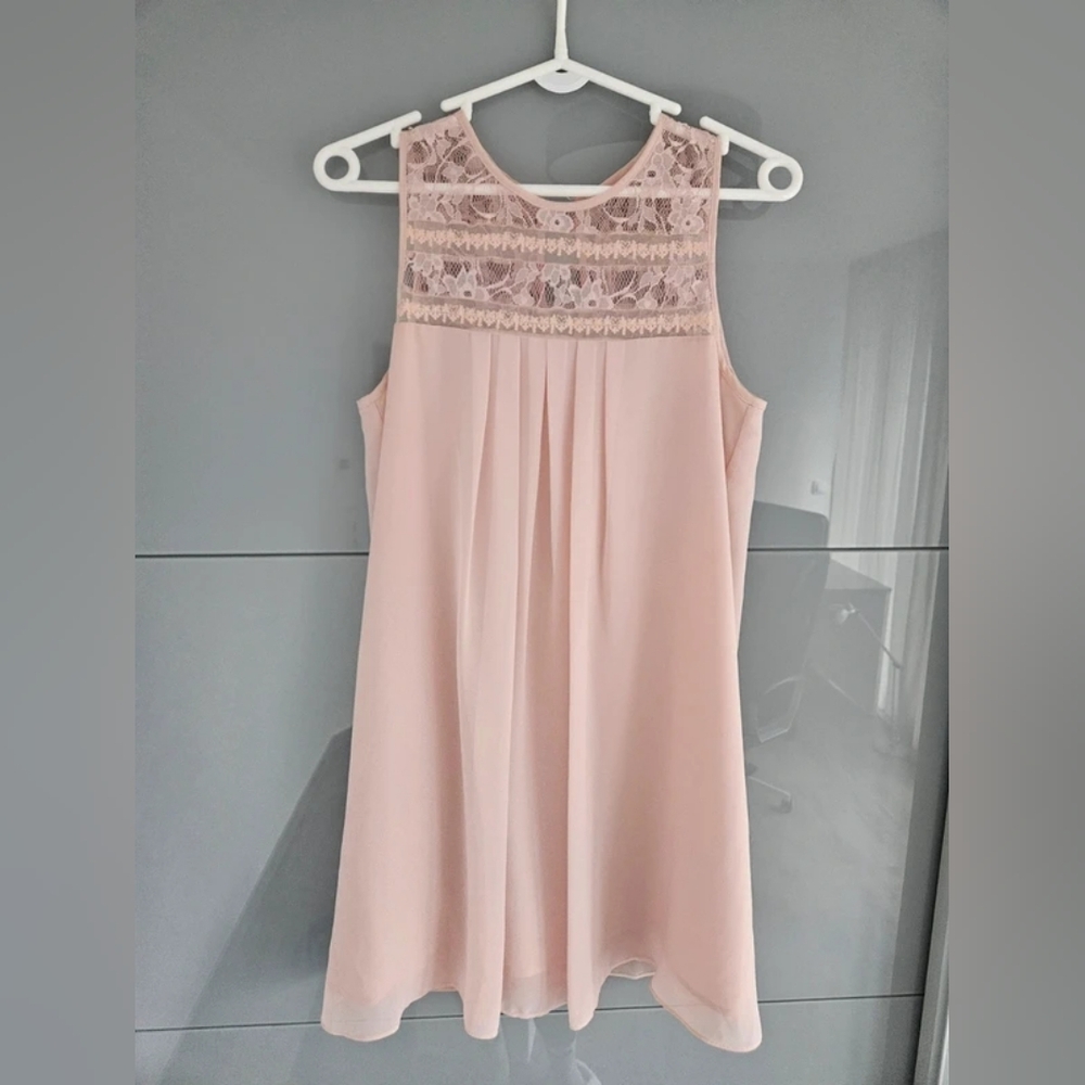 Sleeveless Lace Yoke Chiffon Dress - Blush Pink